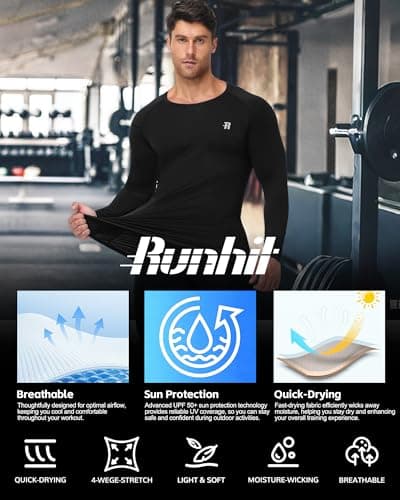 Runhit Men's Black Compression Long Sleeve T Shirt, UPF 50+ Quick Dry Sport Base Layer Tops, Mens Football Underlayer for Running Gym Cycling Golf Training M — view 5