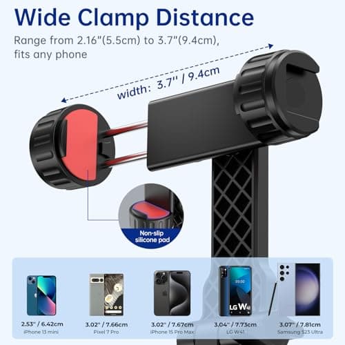 SYNCWIRE Tripod Phone Mount, Universal Smartphone Mount Adapter with 2 Cold Shoe and 1/4" Screw, 360° Rotates and 180° Tilts Adjustable Cell Phone Clamp Holder for Enhancing Mobile Photography Setup — view 5