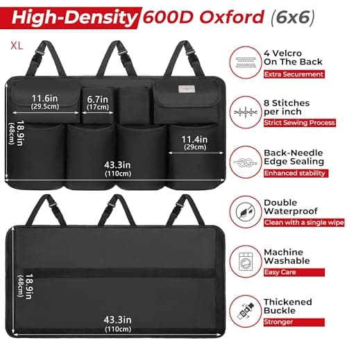 SURDOCA Car Boot Organiser Hanging, 8 Fabric Pockets, Oxford Storage XL — view 3