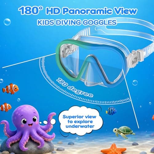 Findway Kids Snorkel Mask, 180° Panoramic Wide View Swimming Goggles, Anti Leak Anti Fog Children Diving Mask with Nose Cover, Swim Goggles for Age 4-16, Two-Tone Frame — view 2