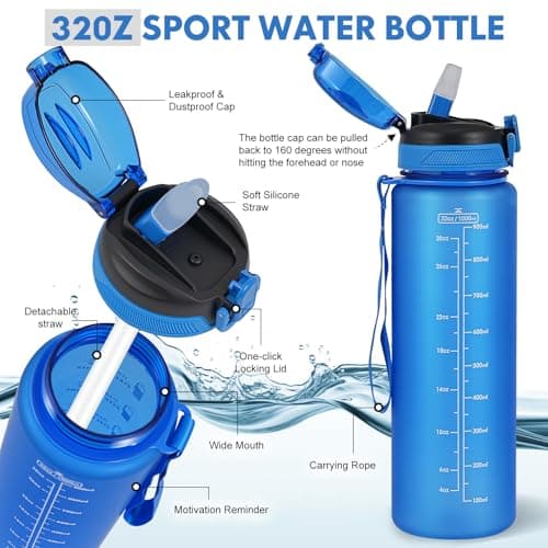 SEASEVEN Sports 1L Water Bottle with Straw for Gym,Office(Blue) — view 3