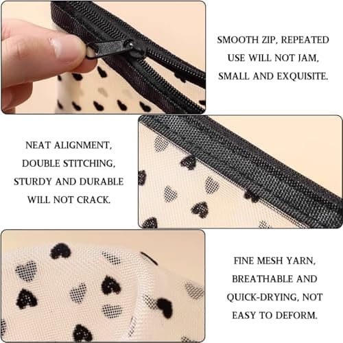 LUFFLOK 4 Pcs Small Make Up Bag Heart Print Clear Makeup Bag with Zipper — view 3