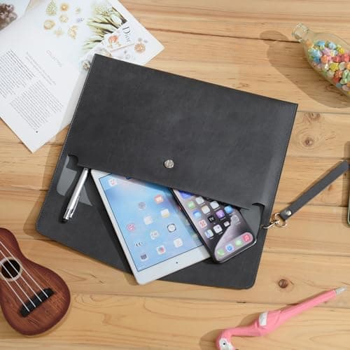 Wonderpool A4 Faux Leather Envelope Documents Multifunction Folders Stationery Bag -Portfolio File for Paper Letter Stationery Organizer and Tablet Case PC Sleeve (Black) — view 2