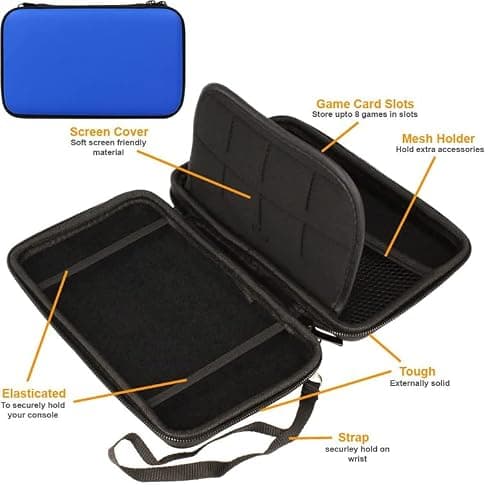 SILCOSTAR Carry Travel Storage EVA Hard Protective Case Cover for 2DS XL Console / 3DS XL & Accessories with Double Zipper and 8 Game Holders for 2DS XL / 3DS XL Game (Blue) — view 4