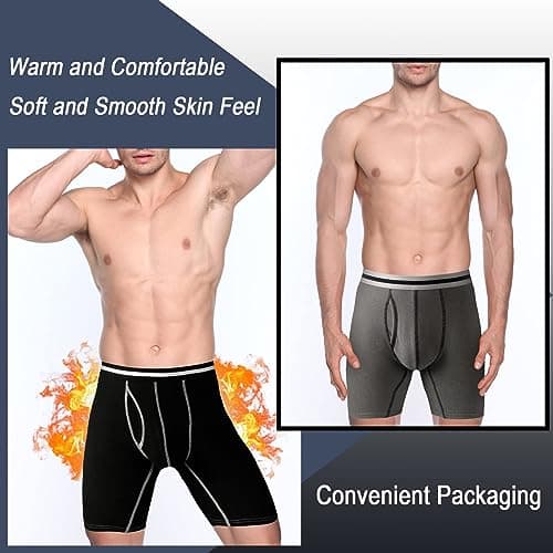 Nuofengkudu Mens Thermal Boxer Briefs Long Leg Y Fronts Open Fly Pouch Soft Warm Underwear Bulge Support Stretch Waistband Winter Male Underpants Casual Sleep A 4 Pack Black XL — view 2