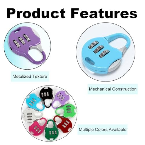 4 PCS Combinations Code Lock, 3 Digit Security Padlocks Zinc Alloy Luggage Number Locks for Lockers, Cabinets and Suitcases (Purple) — view 3