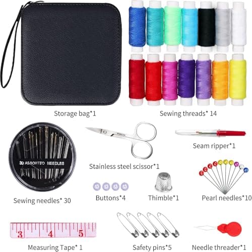 Sewing Kit, Travel Basic Sewing Set with Leather Case 14 Threads and Needles kit Accessories for Adults, DIY,Home, Travel & Emergency Compact Small Black — view 5