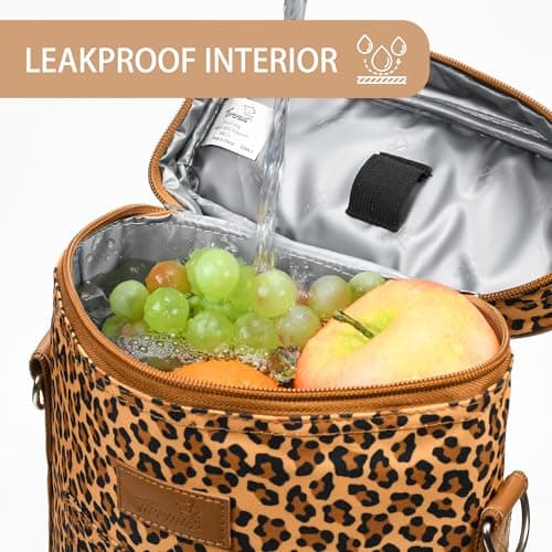 Kato Tirrinia Insulated Wine Cooler Bag Leakproof Padded Portable Wine Carrier with Shoulder Strap 2 Bottle Wine Bag for Camping Travel Beach Picnic Gift for Wine Lovers Leopard Printed — view 2
