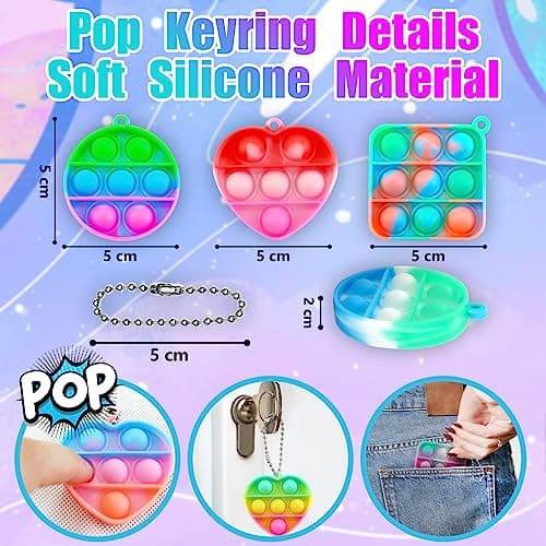 TOANWOD 30PCS Party Bag Fillers for Kids: Party Favours Pop Bubbles Fidget Toys - Mini Pop Poppet Keyring Pinata Fillers - Multipack Birthday Class Gifts for Girls Boys — view 2