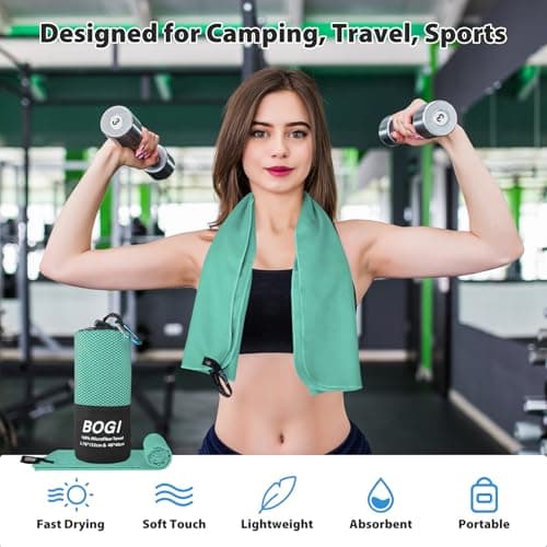 BOGI Microfibre Travel Towel, Quick Dry, Soft Lightweight Gym Towel, Super Absorbent & Ultra Compact for Beach, Sports, Swimming, Gym, Yoga, Camping, Hiking (M:100cmx50cm-Mint) — view 6