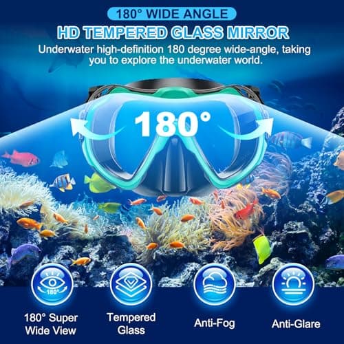 Snorkel Set Adults, Scuba Snorkelling Packages with Anti-Fog Panoramic View Swimming Goggles,Dry Snorkel Set Suitable for Snorkeling Diving Swimming (Green) — view 3