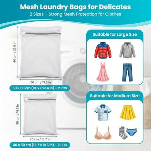 DrySmart 4 Pack Mesh Laundry Bags, 2 Large 60x50cm & 2 Medium 50x40cm — view 2