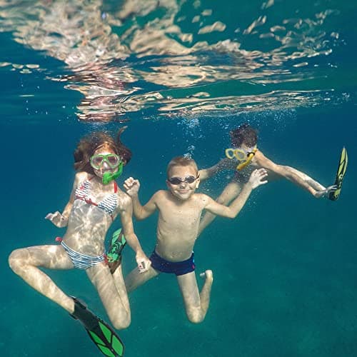 Kids Snorkeling Set with Fins Anti Leak Snorkeling Gear for Kids with Adjustable Flippers, Youth Junior Full Dry Snorkel Set Swimming Goggles with Nose Cover Diving Mask Scuba with Bag, 5-14 Yrs — view 6