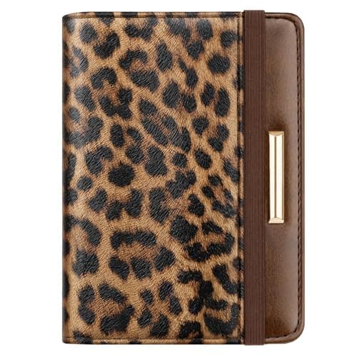 Passport Holder Cover Travel RFID Blocking Passport Cover Rose Gold Cute Flowers Passport Wallet with Elastic Band for Women, Leopard, 5.5 x 3.93 x 0.6 inches, Casual