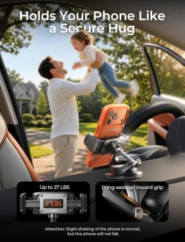 LISEN Car Phone Holder [2026 Industry-First] Dashboard/Windscreen Mobile Car Phone Mount Suction Phone Holder for Cars for iPhone 17 16 Pro Max Samsung S26 Gadgets,Black Medium — view 6