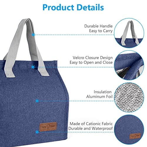 Vicloon Lunch Bags for Women Men, Portable Lunch Box Bag, Insulated Cooler Bag Thermal Leak-Proof Lunch Organizer, Thermal Cooler Bag for Work Outdoor School Travel (Navy Blue) — view 5