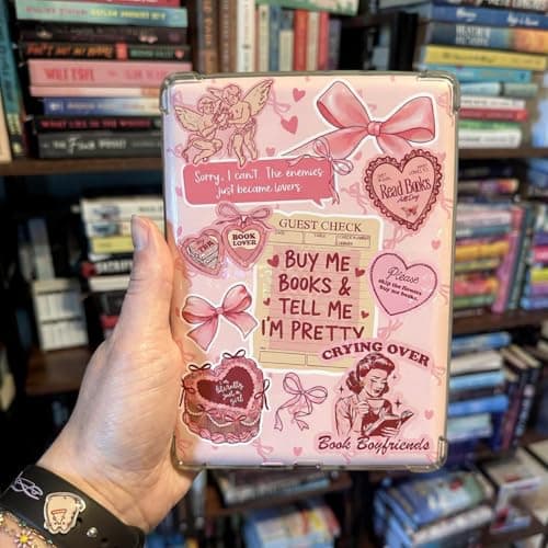 VelvetGlow 12PCS Inserts Cardstock for E-Reader Clear Case with 50PCS Scrapbook Stickers for Insert, 6.9"x4.8" Pink Bow Theme Back Cover Accessories for Paper White 11th-12th, Gifts for Booklovers — view 5