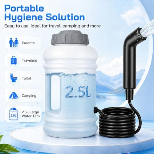 2.5L Electric Portable Bidet,Rechargeable Handheld Sprayer with 3 Speeds,Toilet Spray with 800mAh Battery for Personal Hygiene & Postpartum Care,IPX6 Waterproof,Travel Shattaf for Outdoor Camping — view 5