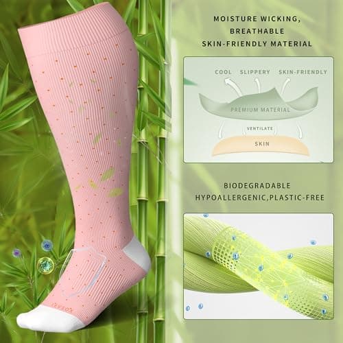 LEVSOX Bamboo Plus Size Compression Socks for Women Men Wide Calf 15-20mmHg Knee High for Pregnancy, Nurse, Travel, 3 Pairs-Dots, XL — view 3