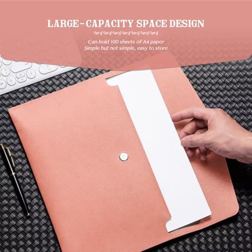 Skyzone A4 Document Folder Wallet, PU Leather Travel Document Holder Organizer, Waterproof File Folder with Snap Closure, Multifunctional File Envelope Portfolio Storage Case (Pink) — view 3
