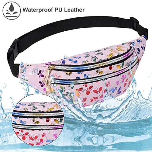 Flintronic Women's Bum Bag Fashion Waterproof Bum Bag Women Belt Bag Compartments with 3 Compartments Adjustable Strap Waist Bag for Sports Travel Hiking Outdoor Travel, #3 Pink, Standard Size — view 4