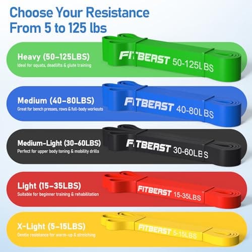 FitBeast Resistance Bands Set, Exercise & Pull Up Bands with Gloves & Door Anchor for Strength Training, Home Workouts (Yellow, Red, Black, Blue, Green) — view 2