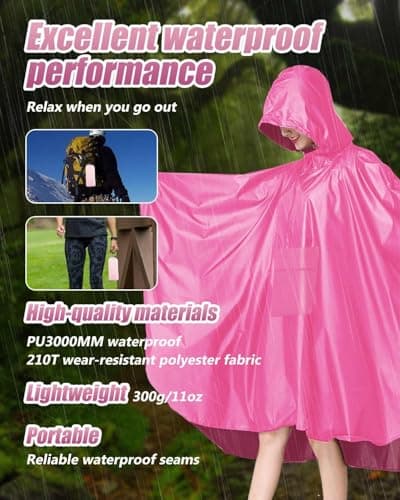 Victoper Waterproof Rain Poncho for Adults, Reusable Lightweight Hooded Raincoat for Men and Women Portable Travel Poncho for Hiking, Camping, Cycling and Outdoor Activities — view 3