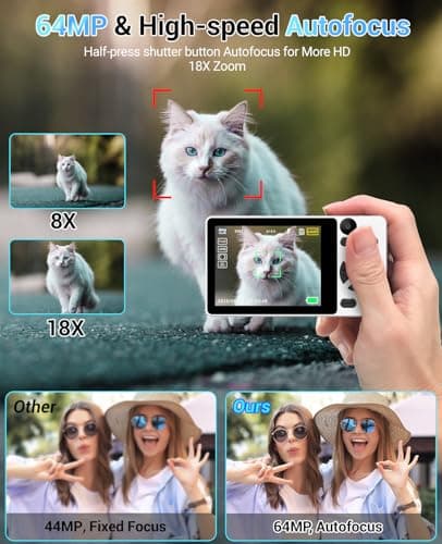 Digital Camera 4K 64MP Autofocus Compact 32GB White — view 3