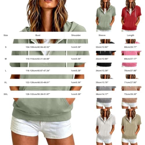 Womens Jackets Size 18 1/4 Zip Hoodie Short Sleeve Lightweight Sweatshirts — view 4