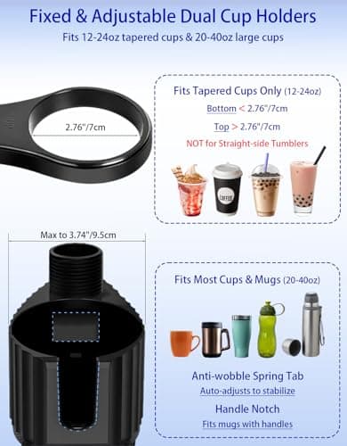 Figtacico Car Cup Holder Tray - 5 in 1 Adjustable Car Cup Holder Expander with Food Tray Table and Phone Mount for All Purpose, Automotive Essentials for Driver and Front Passenger — view 4