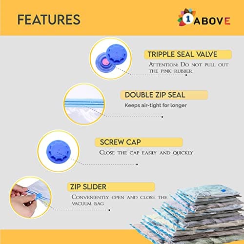 1ABOVE Pack of 6 Vacuum Compressed Storage Bags, Mould Moisture and Bug Proof, Double Zip High Sealing Triple Air Leak Patent Valve for Maximum Compression (MEDIUM) — view 4