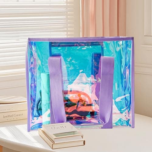 TotePrint Holographic PVC Tote Bag 35x30x17cm, Waterproof Transparent Beach Bag with Zipper & Handle, Large Travel Storage Bag for Summer, Swimming Pool, Shopping (Purple) — view 6