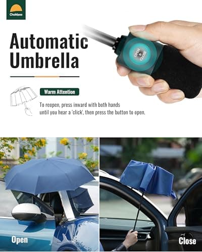 Chakipee Compact Travel Umbrella Windproof Strong- Automatic Folding Umbrellas for Wind and Rain, Portable 210T Fabric 106cm Span - 8 Ribs Portable Umbrella for Men and Women Blue — view 2