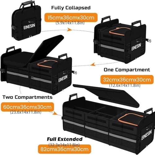 Einesin Car Boot Organiser with Cooler Bag, Extra Large Premium Expandable Compartments, Foldable Car Organiser, Trunk Organiser for Most Vehicles & Indoor (82x36x30cm) — view 2