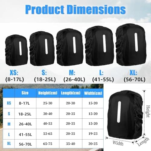 SHOCHX 2 Pack Waterproof Backpack Rain Cover with Reflective Strap, 1 Adjustable Anti Slip Cross Buckle Strap, Rainproof Snowproof for Hiking Camping Touring Cycling, XS for 8-17L Backpack, Black — view 4