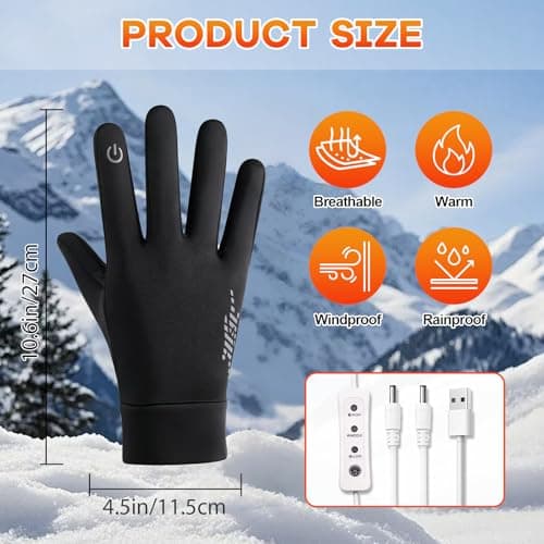 Carreuty Heated Gloves for Men Women, 3 Adjustable Temperature Washable Bike Gloves, USB Waterproof Windproof Anti-slip Diving Glove for Driving Cycling Hiking Skiing — view 4