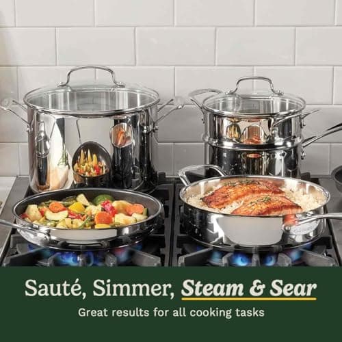 Cuisinart® Chef’s Classic™ Stainless Steel Cookware Set | 11-piece: Saucepans, Frying Pans, Stockpot, Steamer | Induction-Ready, Aluminium-encapsulated Base | Cool Grip™ Handles — view 3