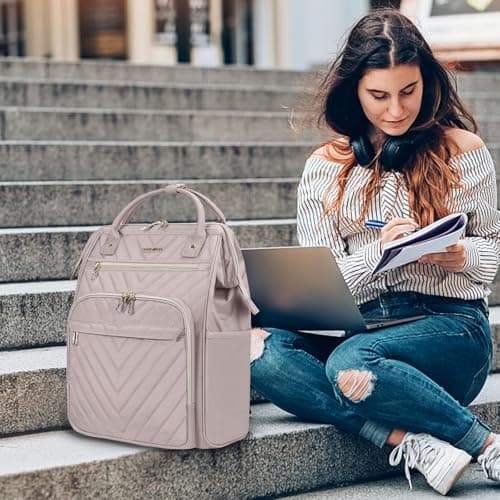 VANKEAN Laptop Backpack Women, 17.3" Computer Backpacks College Work Pink — view 6
