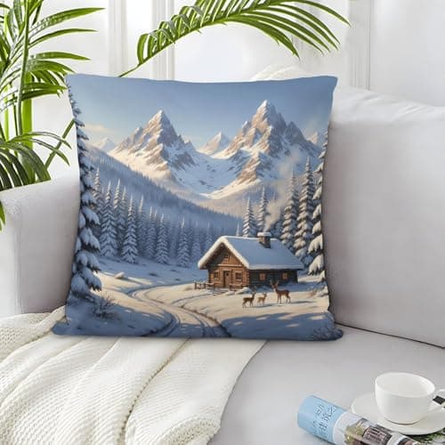 Snowy Cabin Organic Cotton Winter Mountain LandscapePillow Slip Set of 2 Kids Toddler Hypoallergenic Double Bed UK Standard Size Eco-friendly No Pilling No Fade 40x40cm — view 4