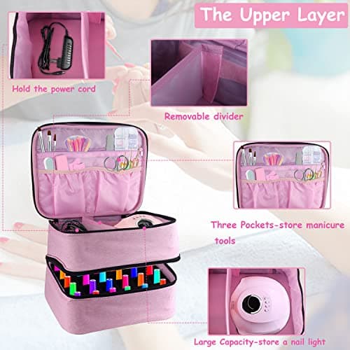 Nail Polish Organiser, Double Layer Travel Nail Storage Organiser (Pink) — view 2