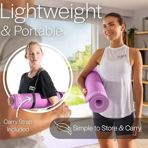 Core Balance Yoga & Pilates Mat, Non-Slip TPE Mat for Fitness & Gymnastics, 183cm x 65cm x 0.6cm (Pink Bouquet) with Carry Strap — view 5