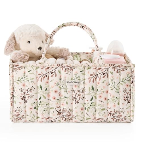Blissful Diary Nappy Caddy Organiser, Baby Diaper Caddy for Nappy Station, Stylish Storage Basket for Newborn Essentials, Baby Shower Gifts for Girl or Boy,Pastoral Daisy