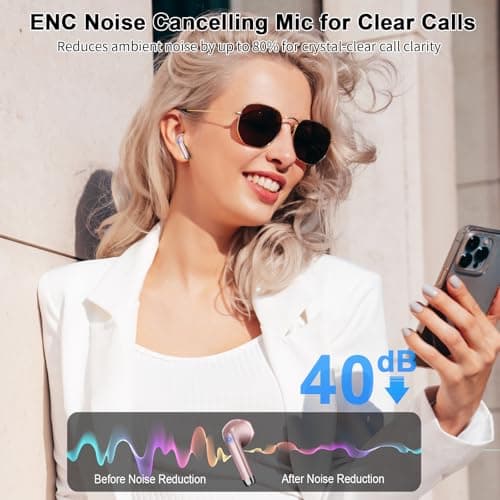 POMUIC Wireless Earbuds, HiFi Stereo Deep Bass,Bluetooth 5.3 Headphones with 4 ENC Noise Cancelling Mic,40H Playtime, IPX7 Waterproof Bluetooth Earphones, Bluetooth Earbuds Dual LED Display,2025 — view 3