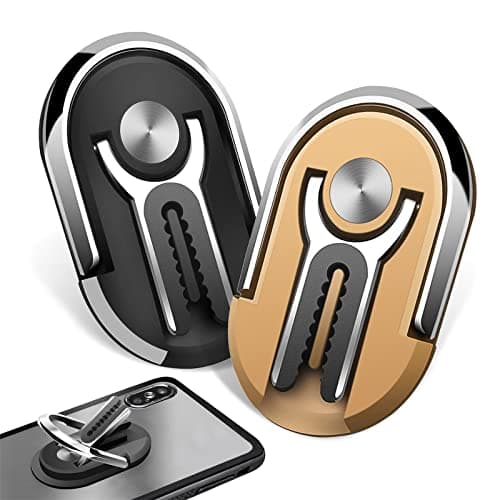 JEEZAO 2pcs New Multipurpose Smartphone Finger Ring Bracket, 360° Rotatable,Car Phone Holder, Air Vent Mobile Phone Mount (Black + Gold)