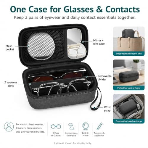 GWCASE Portable 2-in-1 Glasses and Contact Lens Travel Case for 2 Pairs — view 5