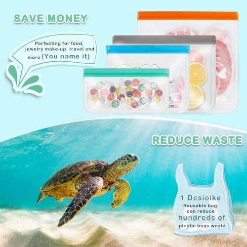 Reusable Freezer Bags, Leakproof Food Storage Bags, BPA FREE Ziplock Bags, Food Containers for Meal Prep,Travel, Make-Up, Fridge Kitchen Organization, 8 Pack (8 Large) — view 5