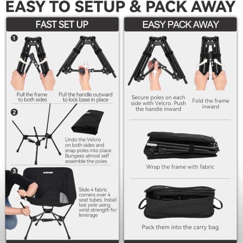 MARCHWAY Lightweight Folding Camping Chair with Spring Lock, Stable Compact Portable for Outdoor Camp, Travel, Beach, Picnic, Festival, Hiking, Backpacking (Black) — view 6