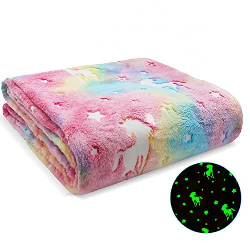 Ranedo kids Blanket, Glow in the Dark Blanket 150cm x 190cm, Unicorn Throw Kids Cozy Flannel Fleece, All Seasons Throw Christmas Holiday Birthday Gifts for Girls Teen Children Adults, Pink
