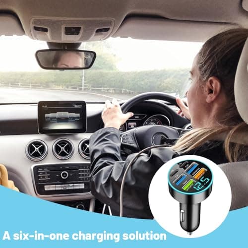 6 in 1 Cigarette Lighter USB Charger, 6 Ports 30W Super Car Fast Charger with LED Voltmeter, 12/24V Car Lighter Adapter for iPhone Android Samsung Galaxy iPad — view 4