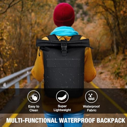 Lekeinchi Rolltop Backpack for Men and Women, Elegant Laptop Backpack, Waterproof with 17 Inch Laptop Compartment, Large Travel Backpack, Daypack, School Backpack for Travel, University (Black) — view 2